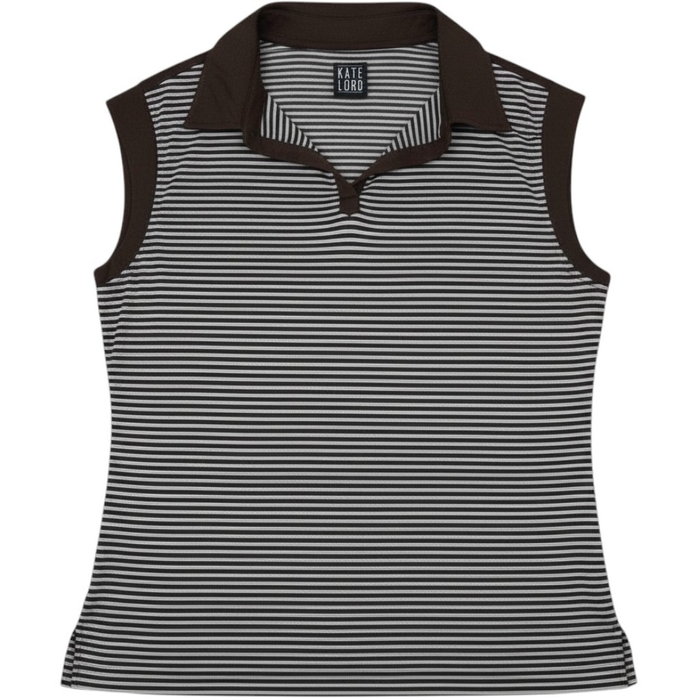 Kate Lord Womens XL Sleeveless‎ Golf Polo Shirt Brown Striped V-Neck Activewear